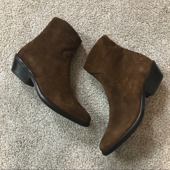 THE SELLER Brown SUEDE Western ANKLE Boots BOOTIES - Picture 1 of 6